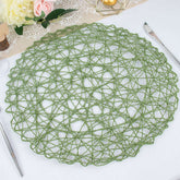 6-Pack Table Placemats Woven Fiber Design Olive Green Round - Disposable Mats for Dining and Events 15"