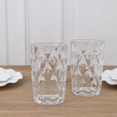 6-Pack Whiskey Glasses Clear Textured Crystal Cut Design with Heavy Base - Highball Tumblers for Parties & Events 12oz 5"