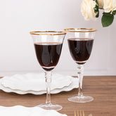 6-Pack Wine Goblet Glasses Clear Gold Rimmed Design with Long Beaded Stem - Handblown Vintage Crystal Glasses for Water & Drinks 9oz 8"