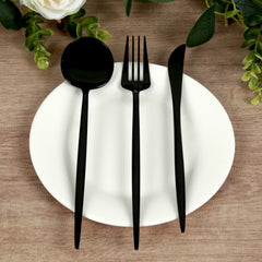 60 Pack Plastic Silverware Set, Black Heavy Duty Disposable Sleek Utensil Cutlery