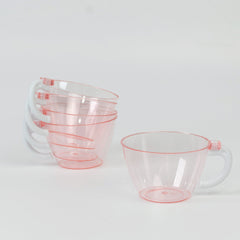 25-Pack Disposable Plastic Coffee Cups with Handles - 6oz Transparent Blush Hard Tea Mugs for Hot Beverages