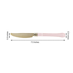 24 Pack Gold 7.5" Heavy Duty Plastic Knives with Blush Handle, Disposable Silverware