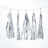 7.5ft Long Metallic Silver Foil Tassels Fringe Garland, Tinsel Streamer Party Backdrop Decorations