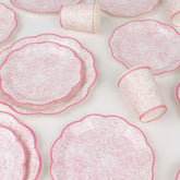 75 Pcs Paper Plates and Cups Set in White with Pink Vintage Floral Print - Disposable Party Supplies Kit for Baby Showers & Floral Themed Events