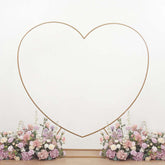 7ft Heavy Duty Gold Metal Heart Shape Photo Backdrop Stand, Wedding Arch Floral Balloon Frame with Sturdy Rectangular Base