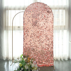7ft Sparkly Rose Gold Double Sided Big Payette Sequin Chiara Backdrop Stand Cover For Fitted Round Top Wedding Arch