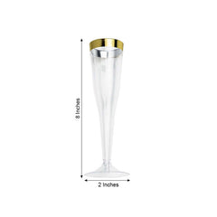 12-Pack Plastic Champagne Flutes Clear/Gold Hollow Stem - Stylish Disposable Glasses with Detachable Base for Toasts 6oz