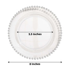 10-Pack Clear Plastic Dessert Plates – 8" Round with Silver Beaded Rim, Disposable for Parties & Events