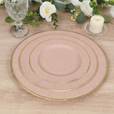 25-Pack Paper 8" Round Dessert Plates in Dusty Rose Sunray Design with Gold Rim - Disposable Heavy Duty 350GSM Appetizer Salad Plates