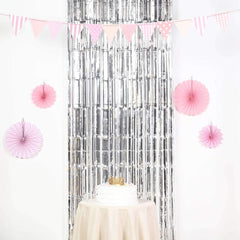 8ft Silver Metallic Tinsel Foil Fringe Doorway Curtain Party Backdrop