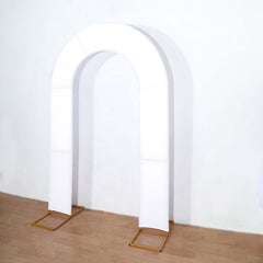 8ft White Spandex Fitted Open Arch Wedding Arch Cover, Double-Sided U-Shaped Backdrop Slipcover