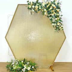 8ftx7ft Champagne Shiny Sequin Hexagon Backdrop Stand Cover, Shiny Sparkle 2-Sided Custom Fit Wedding Arch Cover