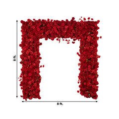 8ftx8ft Roll Up Flower Backdrop for Arch Stand, Red with Fabric Backing - Artificial Silk Roses, Hydrangeas & Chrysanthemums for Weddings