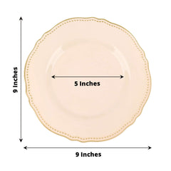 10-Pack Plastic Dinner Plates in Nude with Gold Scalloped Rim - Disposable Party Plates 9"