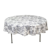 Polyester 90" Round Tablecloth White - Black French Toile Pattern for Chic Weddings
