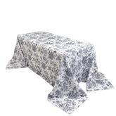 Polyester 90"x132" Rectangle Tablecloth White - Seamless Black French Toile Pattern for Formal Celebrations