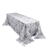 Polyester 90"x156" Rectangle Tablecloth White - Seamless Black French Toile Pattern for Grand Occasions