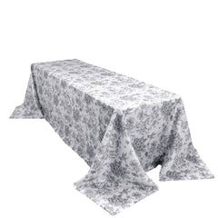 Polyester 90"x156" Rectangle Tablecloth White - Seamless Black French Toile Pattern for Grand Occasions