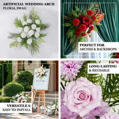 Artificial Wedding Arch Flowers – Lavender Lilac Rose & Chrysanthemum Swag with Greenery and Palm Leaves