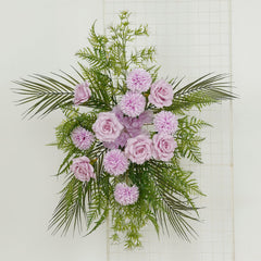 Artificial Wedding Arch Flowers – Lavender Lilac Rose & Chrysanthemum Swag with Greenery and Palm Leaves