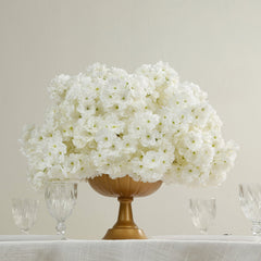 20" Pre-Arranged Artificial Cherry Blossom Centerpiece, White Silk Flower Ball Arrangement for Wedding & Event Tables