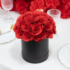 Red Soap Rose Bouquet Flower Box Arrangement – 27pcs Roses in 6" Black Round Gift Box