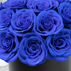 Royal Blue Soap Rose Bouquet Flower Box Arrangement – 27pcs Roses in 6" Black Round Gift Box