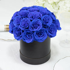Royal Blue Soap Rose Bouquet Flower Box Arrangement – 27pcs Roses in 6" Black Round Gift Box
