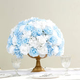 Pre-Arranged Silk Rose Wedding Centerpiece, Light Blue Artificial Rose Flower Balls Arrangement Table Decor - 20"