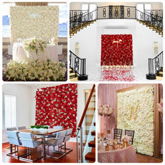 8ftx4ft Roll Up Artificial Flower Wall Panel Backdrop with Red Silk Roses & Baby's Breath