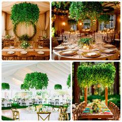 46" Green Artificial Eucalyptus Leaf Vines Ceiling Canopy, Round Draping Ivy Leaves Hanging Flower Chandelier With Interchangeable Branches