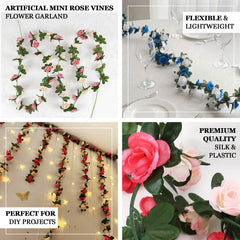 2 Pack 8ft White Royal Blue Artificial Silk Flower Garland Mini Rose Vines with 45 Flower Heads