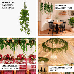 3-Pack Hanging Bush Vines - 3ft Artificial Greenery, Cottonwood Leaves for Walls, Arches & Event Backdrops