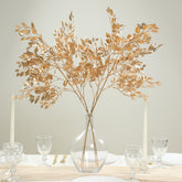 4 Pack Gold Metallic Artificial Leaf Sprays 33” – Italian Ruscus Branches Plastic Greenery for Decorative Arrangements