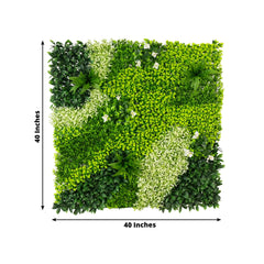 Artificial Boxwood Greenery Wall Panels, 40"×40" Grass Panels with Variegated Leaves and White Flowers, UV-Protected Backdrop for Outdoor Decor – 2 Panels, Covers 22 Sq. Ft.