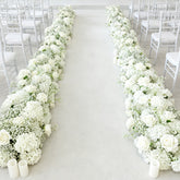 Pre-Arranged Silk Flower Table Runner 40"x16" – White Roses, Hydrangeas & Baby's Breath for Wedding Table & Arch Decor