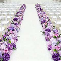 Pre-Arranged Silk Flower Table Runner 40"x16" Mixed Lavender Lilac – Roses, Hydrangeas, Chrysanthemums & Peonies for Wedding Table & Arch Decor