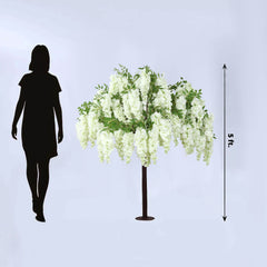 5ft Freestanding White Wisteria Artificial Tree – Cascading Silk Flower Display for Weddings & Events