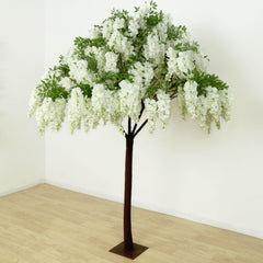7ft Freestanding White Wisteria Artificial Tree – Cascading Silk Flower Display for Weddings & Events