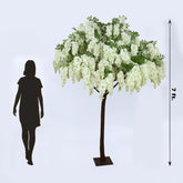 7ft Freestanding White Wisteria Artificial Tree – Cascading Silk Flower Display for Weddings & Events