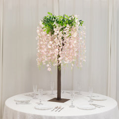 Blush Artificial Wisteria Tree – 4ft Cascading Silk Flowers with Natural Trunk for Weddings, Receptions & Event Centerpieces