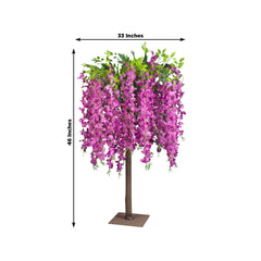 Lavender Lilac Artificial Wisteria Tree – 4ft Cascading Silk Flowers with Natural Trunk for Weddings, Receptions & Event Centerpieces
