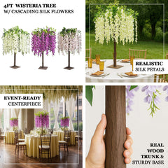 Blush Artificial Wisteria Tree – 4ft Cascading Silk Flowers with Natural Trunk for Weddings, Receptions & Event Centerpieces