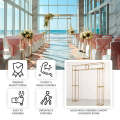 Heavy Duty Gold Metal 3D Rectangular Wedding Arch, 8ft Floral Balloon Frame Backdrop Stand