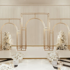 7ft Wedding Arch Rectangular Backdrop Stand – Arc de Triomphe Style 3D Heavy Duty Gold Metal Frame for Balloon & Floral Display