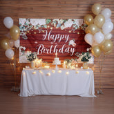 6ftx3ft White Brown Rustic Wood Floral Happy Birthday Photo Backdrop, Large Polyester Background Banner