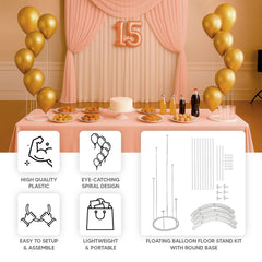 2-Pack 3ft Floating Balloon Floor Stand Kit – White Spiral Balloon Holder with Round Base for Party Decorations