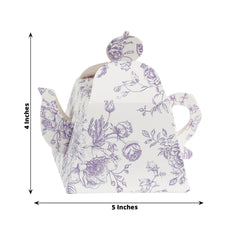 25 Pack 5"x4" Mini Teapot Favor Boxes – White Lavender French Toile Design Gift Boxes