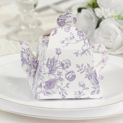 25 Pack 5"x4" Mini Teapot Favor Boxes – White Lavender French Toile Design Gift Boxes