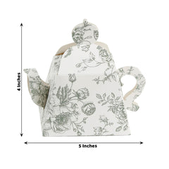 25 Pack 5"x4" Mini Teapot Favor Boxes – White Sage Green French Toile Design Gift Boxes